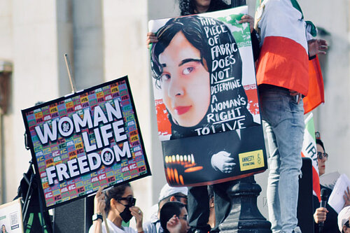 Protesters in London supporting women's rights in Iran.